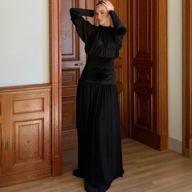 TARUXY Elegant Luxury Folds Dress Women Autumn Solid Round Neck Long Sleeve High Waist Pullover Dress Female Slim Banquet Dress
TARUXY Elegant Luxury Folds Dress Women Autumn Solid Round Neck Long Sleeve High Waist Pullover Dress Female Slim Banquet Dress