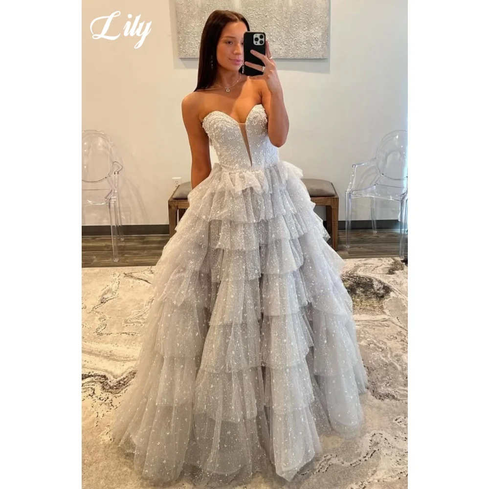 Lily White Net Beading Formal Prom Dress Tiered Strapless Evening Dress Sweetheart Multilayer Princess Party Dress Customized
Lily White Net Beading Formal Prom Dress Tiered Strapless Evening Dress Sweetheart Multilayer Princess Party Dress Customized