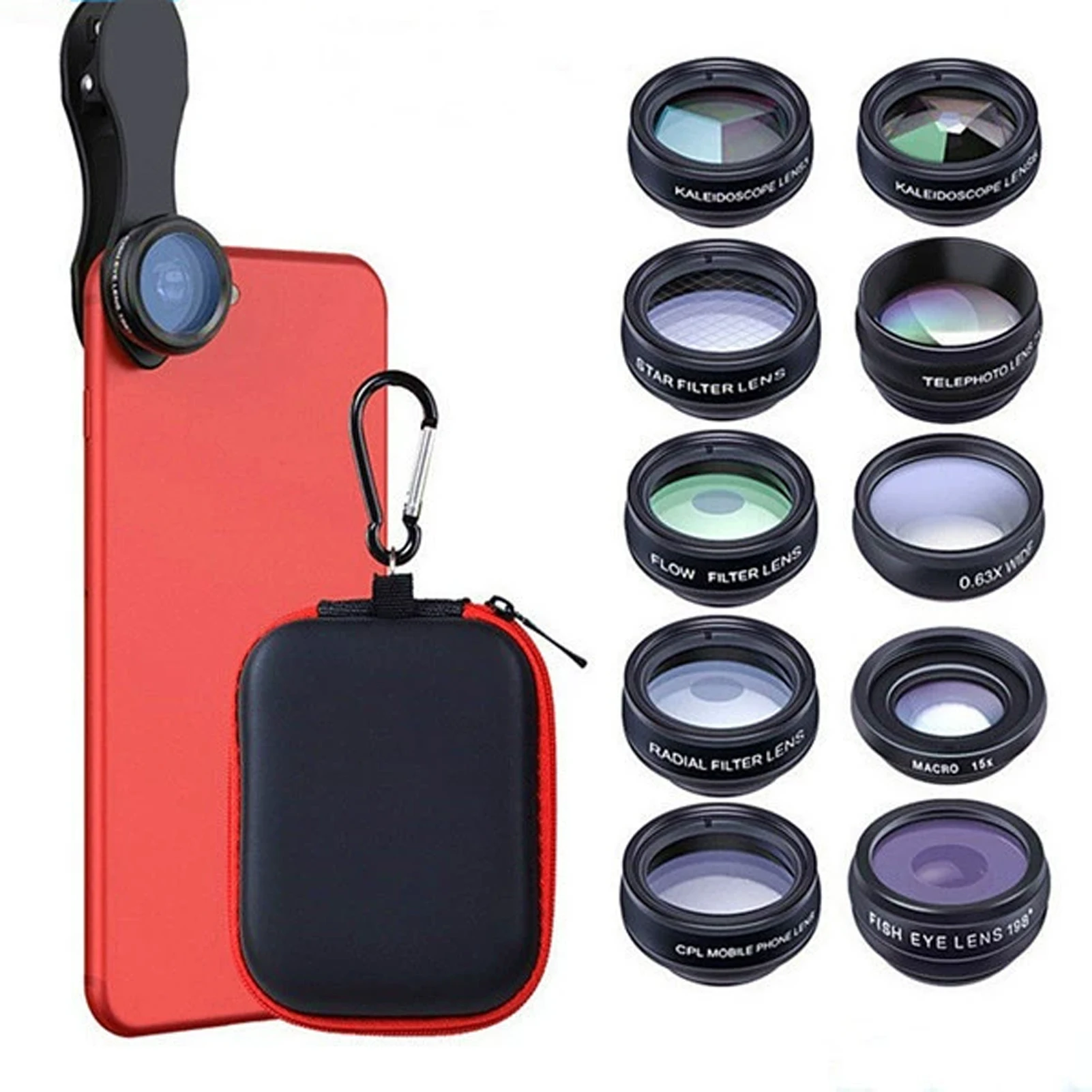 10in1 CellPhone Camera Lens Kit Wide Angle&Macro Lens+Fisheye Lens Telephoto Lens CPL/Flow/Star/Kaleidoscope for phones
10in1 CellPhone Camera Lens Kit Wide Angle&Macro Lens+Fisheye Lens Telephoto Lens CPL/Flow/Star/Kaleidoscope for phones