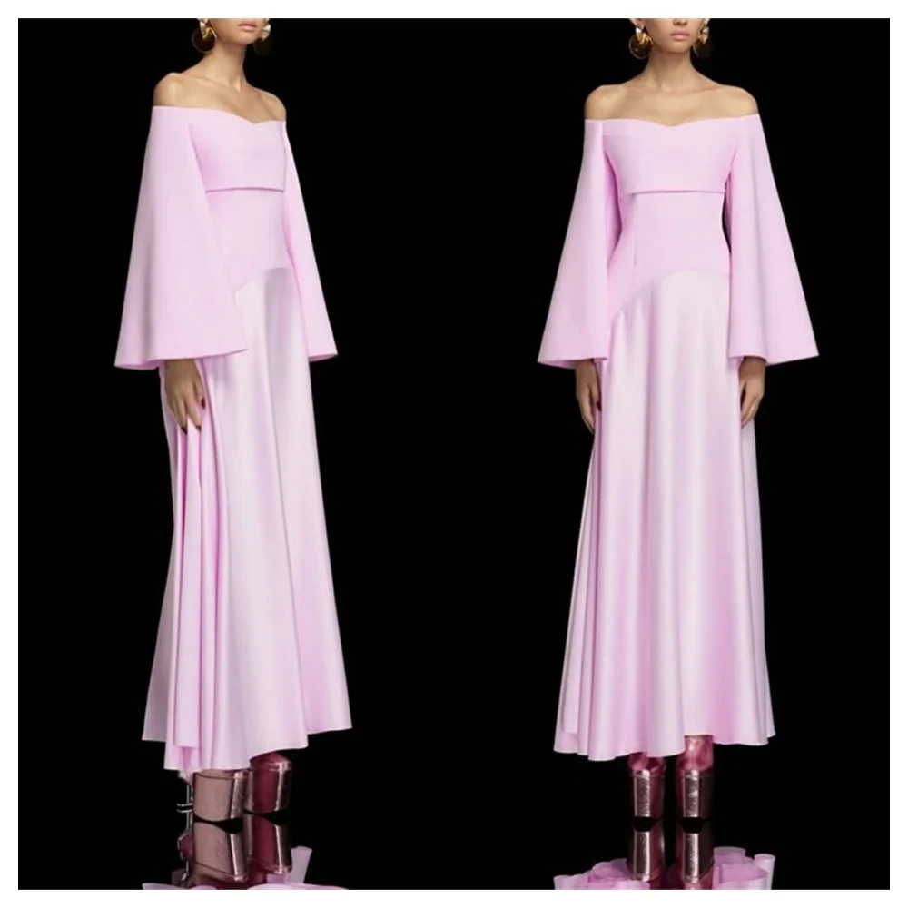 Customized Simple Pink Jersey Evening Dress Modern Boat Neck Off the Shoulder Long Sleeves Party Dress Fashion Celebrity Gowns
Customized Simple Pink Jersey Evening Dress Modern Boat Neck Off the Shoulder Long Sleeves Party Dress Fashion Celebrity Gowns