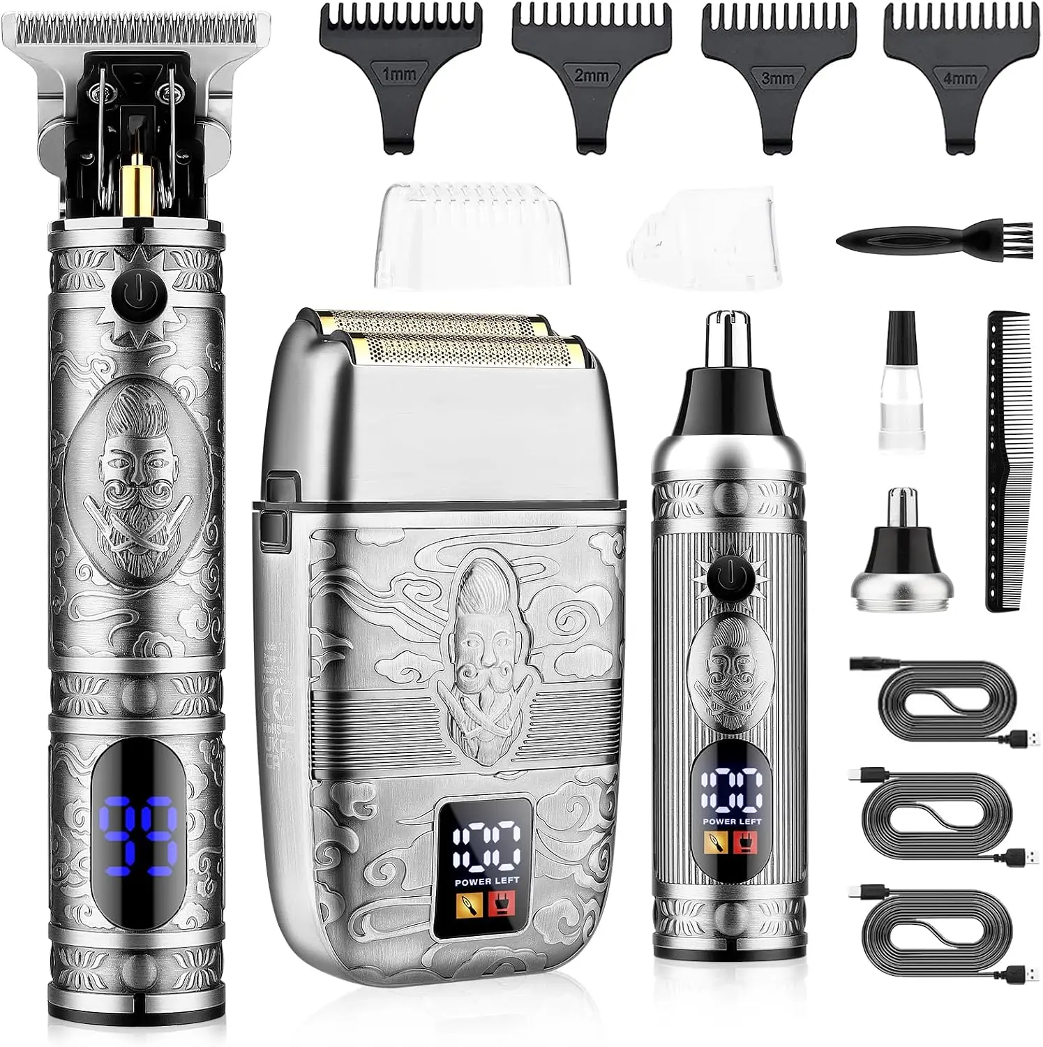 Professional Hair Trimmer for Men, Cordless T-Blade Beard Clipper, Electric Razor & Nose Trimmer Set - Silver Grooming Kit
Professional Hair Trimmer for Men, Cordless T-Blade Beard Clipper, Electric Razor & Nose Trimmer Set - Silver Grooming Kit
