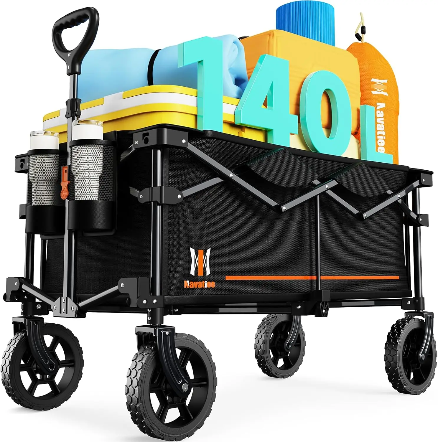 140L Collapsible Folding Wagon, Large Capacity Foldable Wagon with Silent All-Terrain Wheels
140L Collapsible Folding Wagon, Large Capacity Foldable Wagon with Silent All-Terrain Wheels