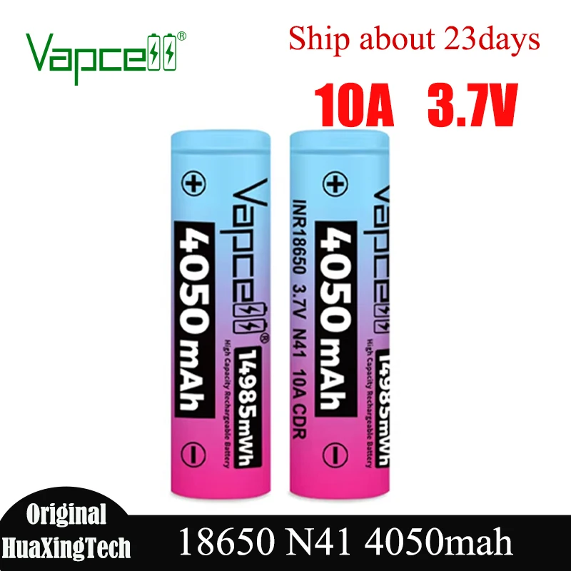 Original Vapcell 18650 N41 4050mAh 10A 3.7V High Capacity Rechargeable Lithium Battery for Flashlight 18650 Li-ion Cells
Original Vapcell 18650 N41 4050mAh 10A 3.7V High Capacity Rechargeable Lithium Battery for Flashlight 18650 Li-ion Cells
