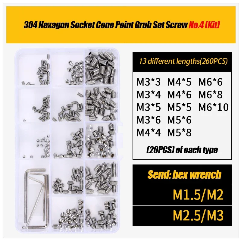 M2~M8 Hexagon Socket Cone Point Grub Set Screw Tapered End Bolt Grade 12.9 Black Carbon Steel 316/304 Stainless Steel
M2~M8 Hexagon Socket Cone Point Grub Set Screw Tapered End Bolt Grade 12.9 Black Carbon Steel 316/304 Stainless Steel