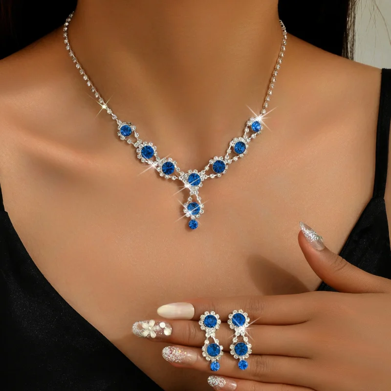 Women's Fashion Earrings Necklace2Jewelry Set Claw Chain Bridal Accessories Simple Blue Birthday Party Gift
Women's Fashion Earrings Necklace2Jewelry Set Claw Chain Bridal Accessories Simple Blue Birthday Party Gift