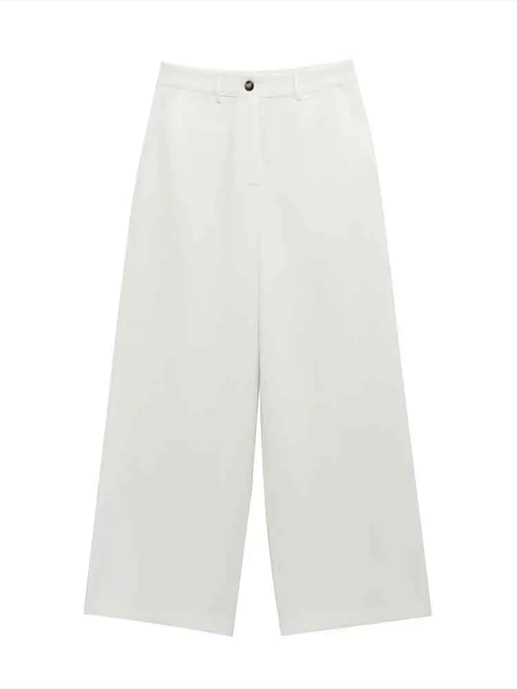 European style new women's fashion versatile simple temperament leisure solid color linen blend wide leg pants
European style new women's fashion versatile simple temperament leisure solid color linen blend wide leg pants