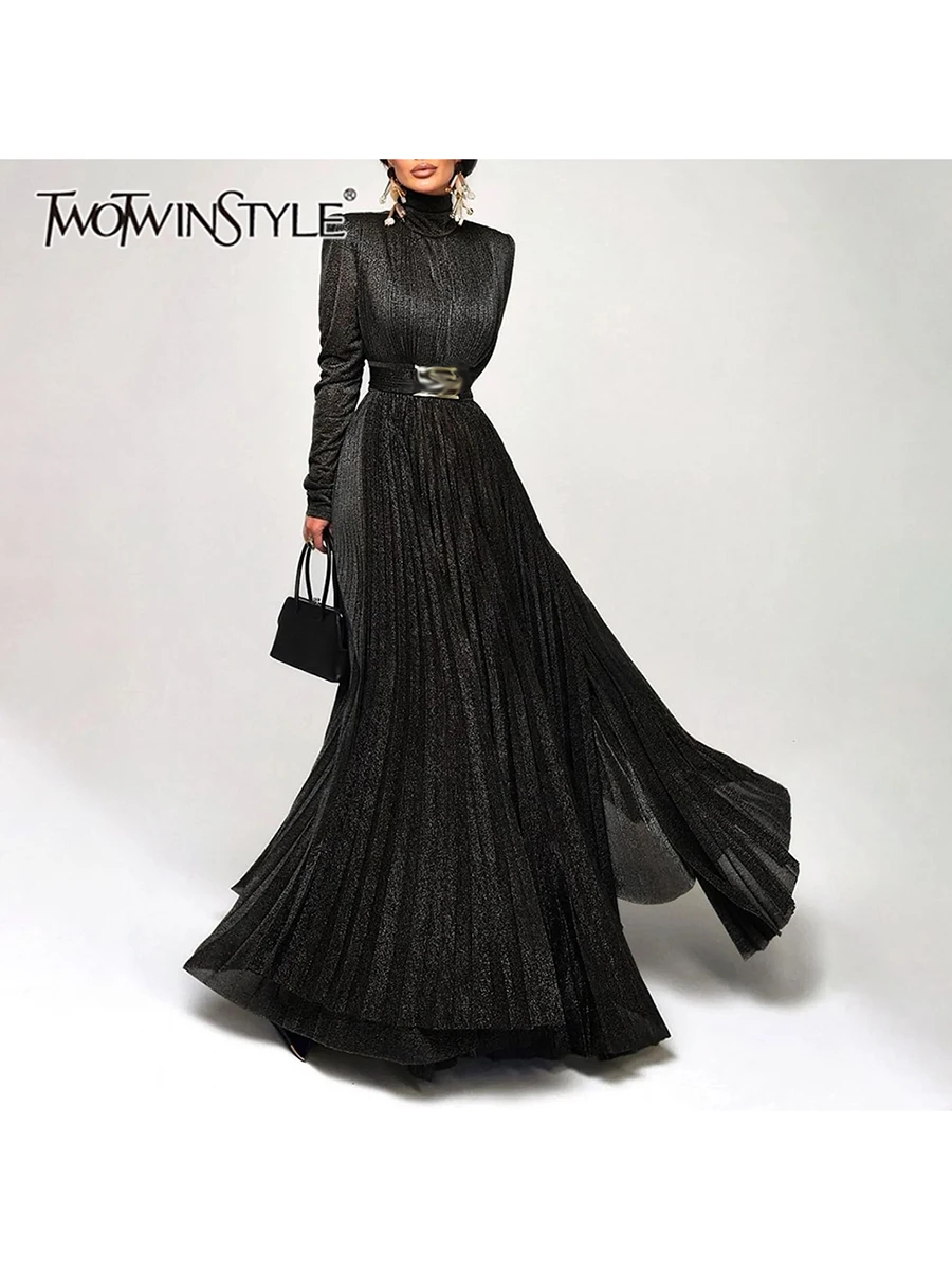 TWOTWINSTYLE Solid Spliced Belt Slimming Dresses For Women O Neck Long Sleeve High Waist Temperament Long Dress Female Clothes
TWOTWINSTYLE Solid Spliced Belt Slimming Dresses For Women O Neck Long Sleeve High Waist Temperament Long Dress Female Clothes