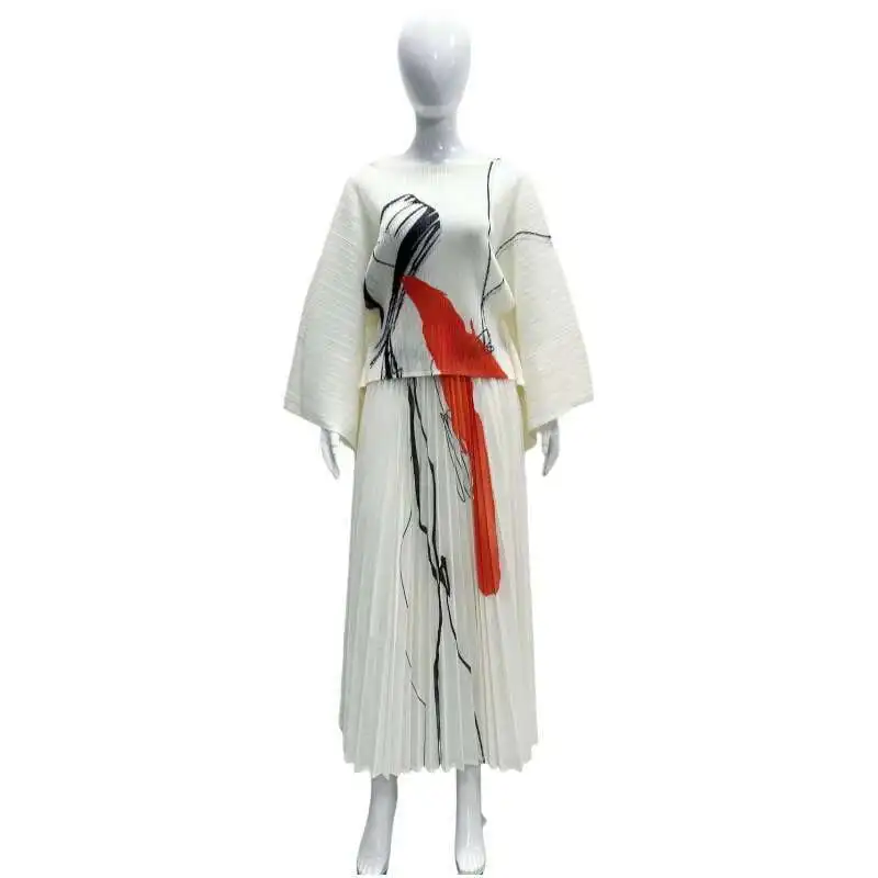 Miyake Высококачественное плиссированное платье больших размеров, летняя мода, свободная юбка без рукавов с круглым вырезом и принтом, темпераментный комплект для поездок на работу
Miyake Высококачественное плиссированное платье больших размеров, летняя мода, свободная юбка без рукавов с круглым вырезом и принтом, темпераментный комплект для поездок на работу