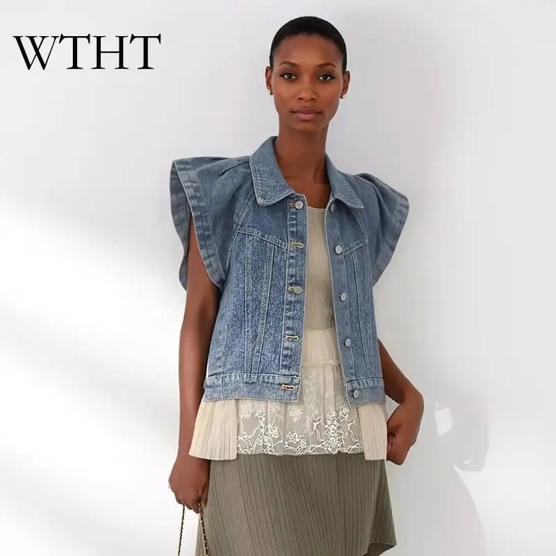 WTHT Fashion Women's Fake Two-piece Spliced Lace Sleeveless Vest Summer2026 Lapel Washed Denim Waistcoat Female 1LS3103
WTHT Fashion Women's Fake Two-piece Spliced Lace Sleeveless Vest Summer2026 Lapel Washed Denim Waistcoat Female 1LS3103