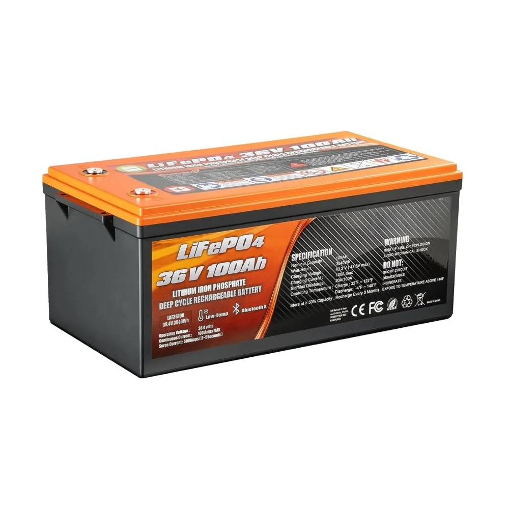 36V 100Ah LiFePO4 Lithium Battery, Built-in 100A BMS and Bluetooth-Enabled, Low Temp Cut-Off Function and Peak, Customized
36V 100Ah LiFePO4 Lithium Battery, Built-in 100A BMS and Bluetooth-Enabled, Low Temp Cut-Off Function and Peak, Customized