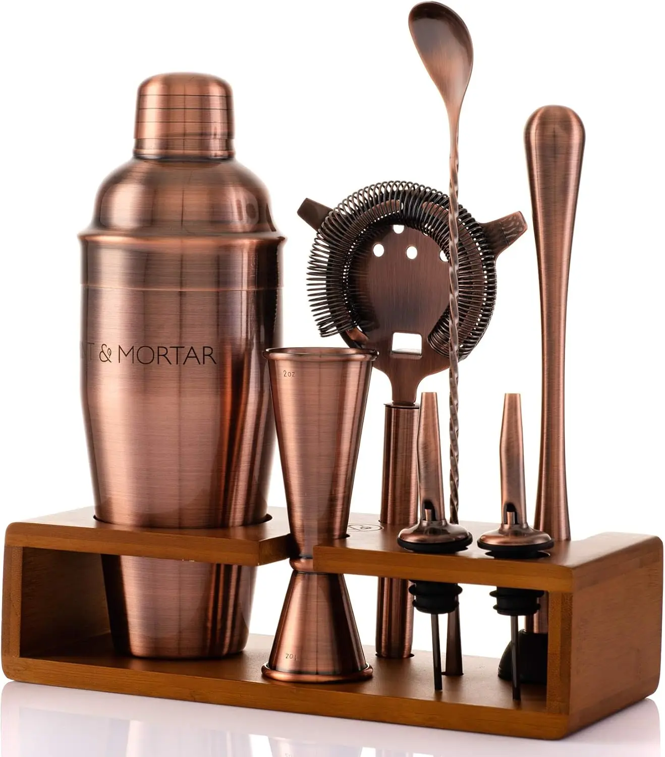 7-Piece Cocktail Shaker Set, Stainless Steel Bartender Kit with Bamboo Stand for Home Bar, Brushed Copper Finish
7-Piece Cocktail Shaker Set, Stainless Steel Bartender Kit with Bamboo Stand for Home Bar, Brushed Copper Finish