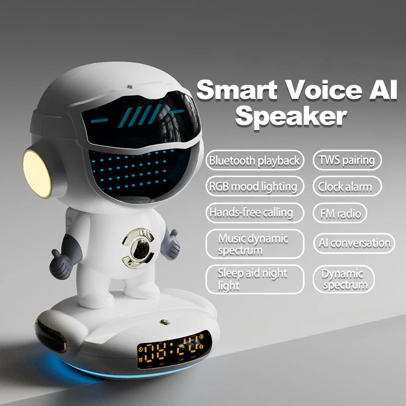 AI Smart Robot Wireless Music Subwoofer Sound Bluetooth WIFI Speaker With Alarm Clock FM Radio Intelligent Atmosphere Night Gift
AI Smart Robot Wireless Music Subwoofer Sound Bluetooth WIFI Speaker With Alarm Clock FM Radio Intelligent Atmosphere Night Gift