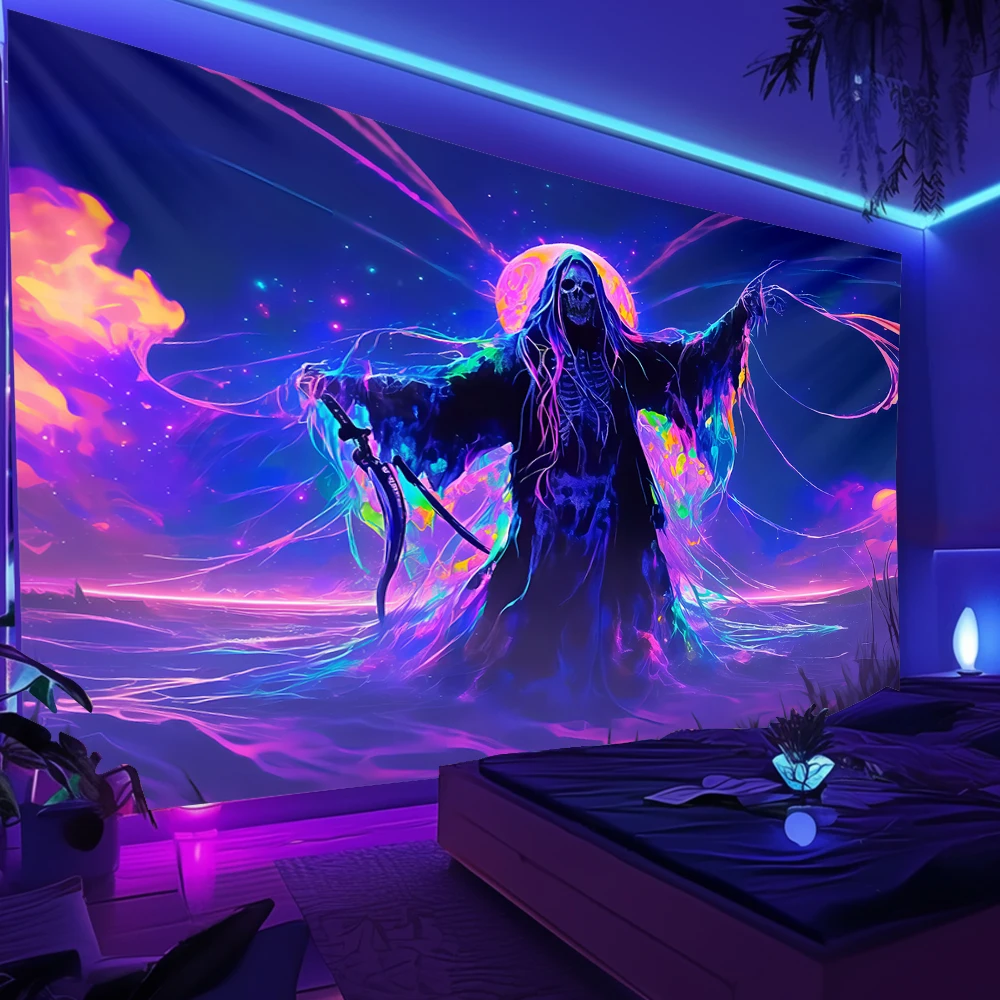 Skull Fluorescent Tapestry - UV Reactive Wall Decor for Game Rooms, Themed Holiday Decorations, Easy to Install
Skull Fluorescent Tapestry - UV Reactive Wall Decor for Game Rooms, Themed Holiday Decorations, Easy to Install