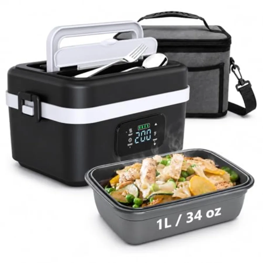 Heated Lunch Box for Adults: 16000mAh rechargeable electric lunch box, stainless steel interior, black, 6 temperature levels, l
Heated Lunch Box for Adults: 16000mAh rechargeable electric lunch box, stainless steel interior, black, 6 temperature levels, l