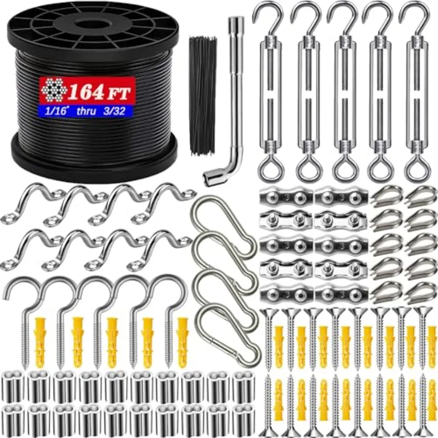 164FT Outdoor String Light Hanging Kit - Heavy Duty Black Vinyl-Coated Stainless Steel Wire Rope with Turnbuckles Hooks and Eye
164FT Outdoor String Light Hanging Kit - Heavy Duty Black Vinyl-Coated Stainless Steel Wire Rope with Turnbuckles Hooks and Eye