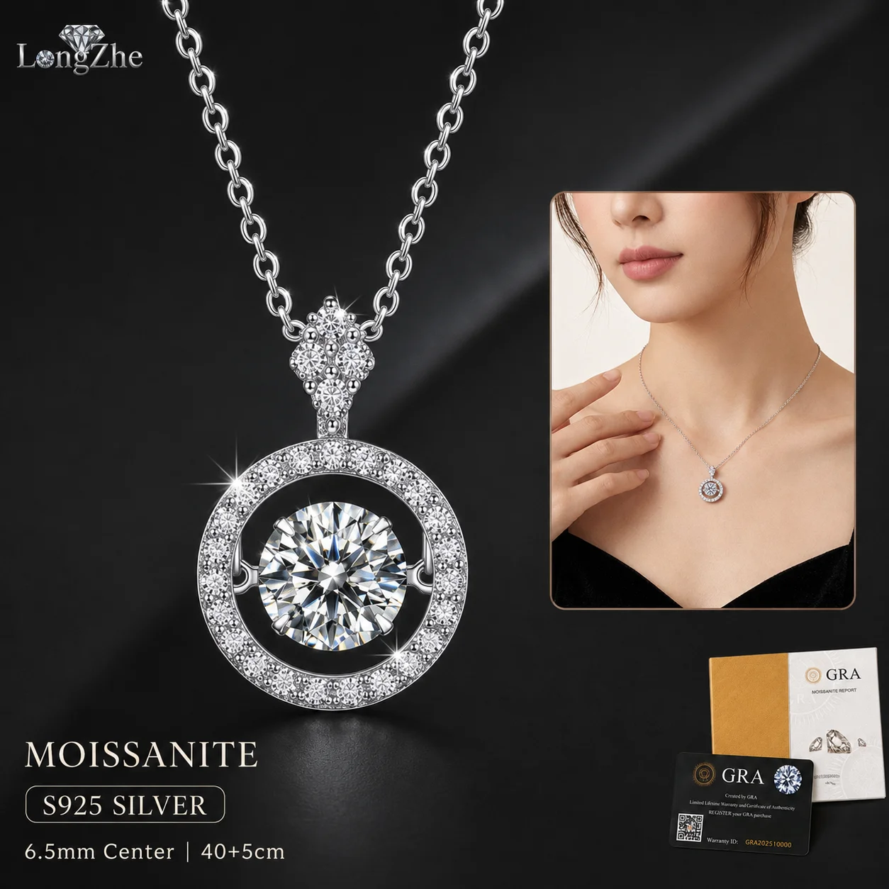 Moissanite Pendant Necklace for Women 5mm 6.5mm Round Cut Halo S925 Sterling Silver 40+5cm Chain Anniversary Gift
Moissanite Pendant Necklace for Women 5mm 6.5mm Round Cut Halo S925 Sterling Silver 40+5cm Chain Anniversary Gift