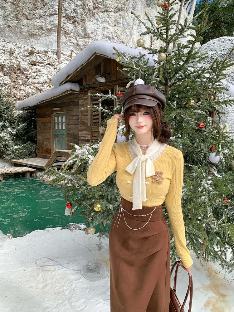 Brown f Skirt Set Women's Caramel Milk Winter Knitted Sweater And Skirt Ensemble Casual Sle Faionable Two-Piece Suit
Brown f Skirt Set Women's Caramel Milk Winter Knitted Sweater And Skirt Ensemble Casual Sle Faionable Two-Piece Suit