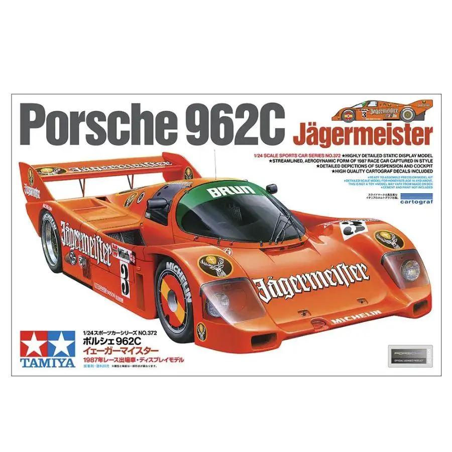 Tamiya TA24372 1/24 962C JÄGERMEISTER Комплект модели спортивных автомобилей серии
Tamiya TA24372 1/24 962C JÄGERMEISTER Комплект модели спортивных автомобилей серии