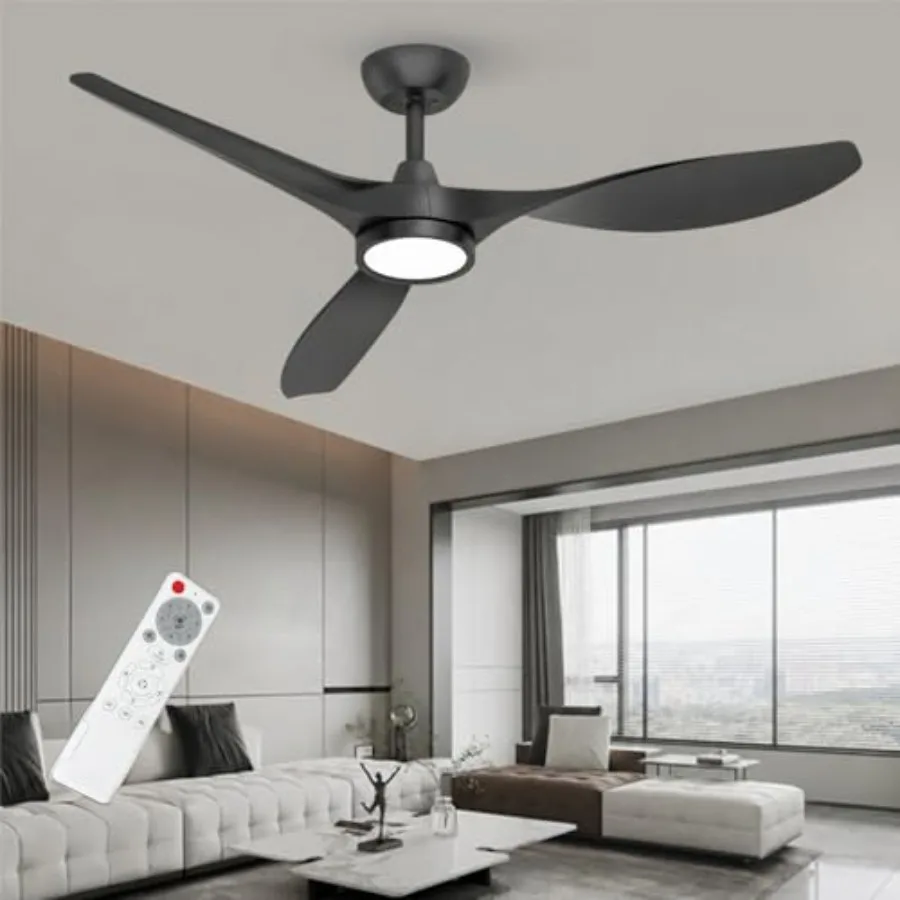 Indoor 52-inch black ceiling fan with light and remote control, plastic blades, quiet reversible DC motor, 6 speeds, timers, 3
Indoor 52-inch black ceiling fan with light and remote control, plastic blades, quiet reversible DC motor, 6 speeds, timers, 3