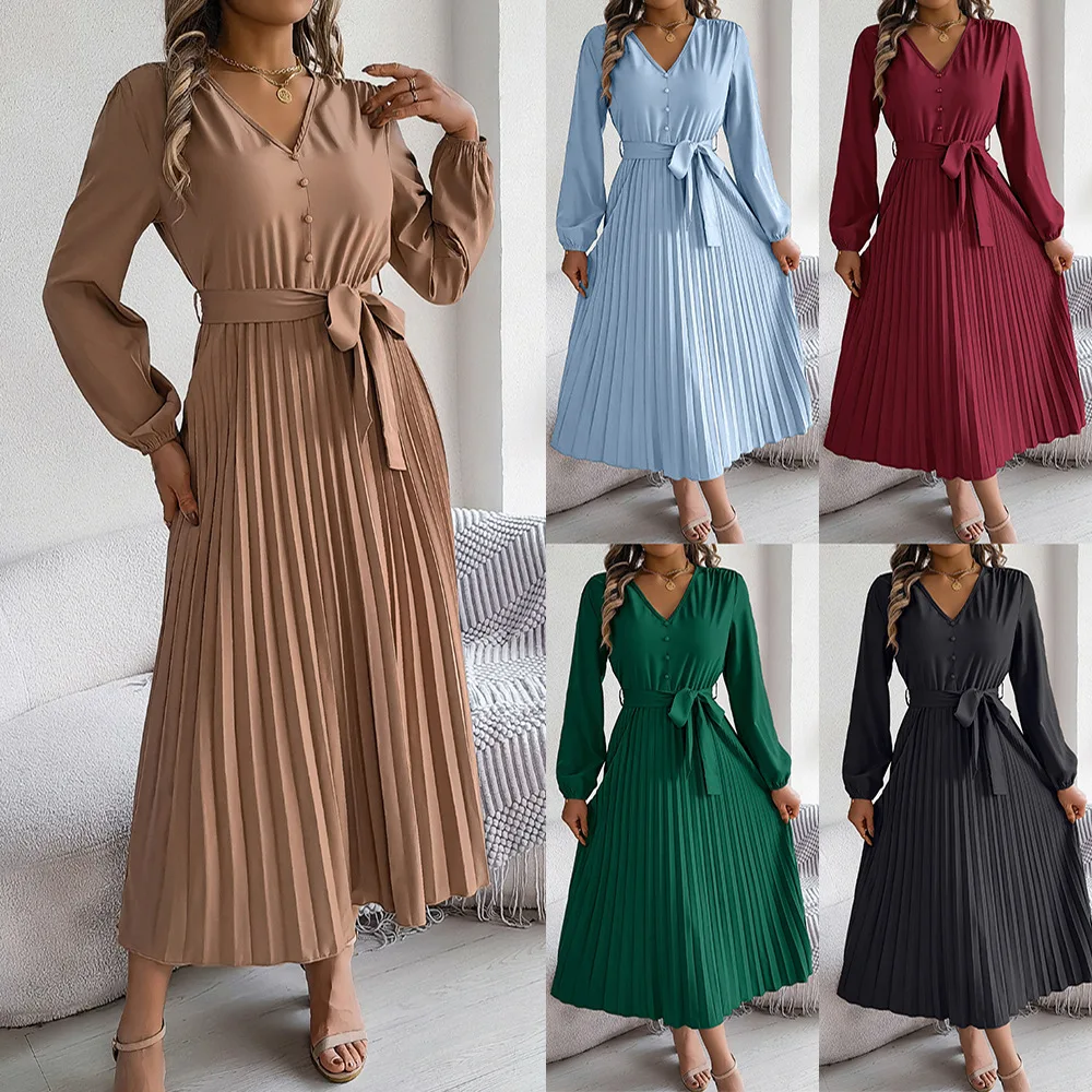 2025 Spring Autumn Women's Dress Solid Color V-neck Long Sleeve Dress For Women Elegant Lace Up Pleated Dress Women's Clothing
2025 Spring Autumn Women's Dress Solid Color V-neck Long Sleeve Dress For Women Elegant Lace Up Pleated Dress Women's Clothing