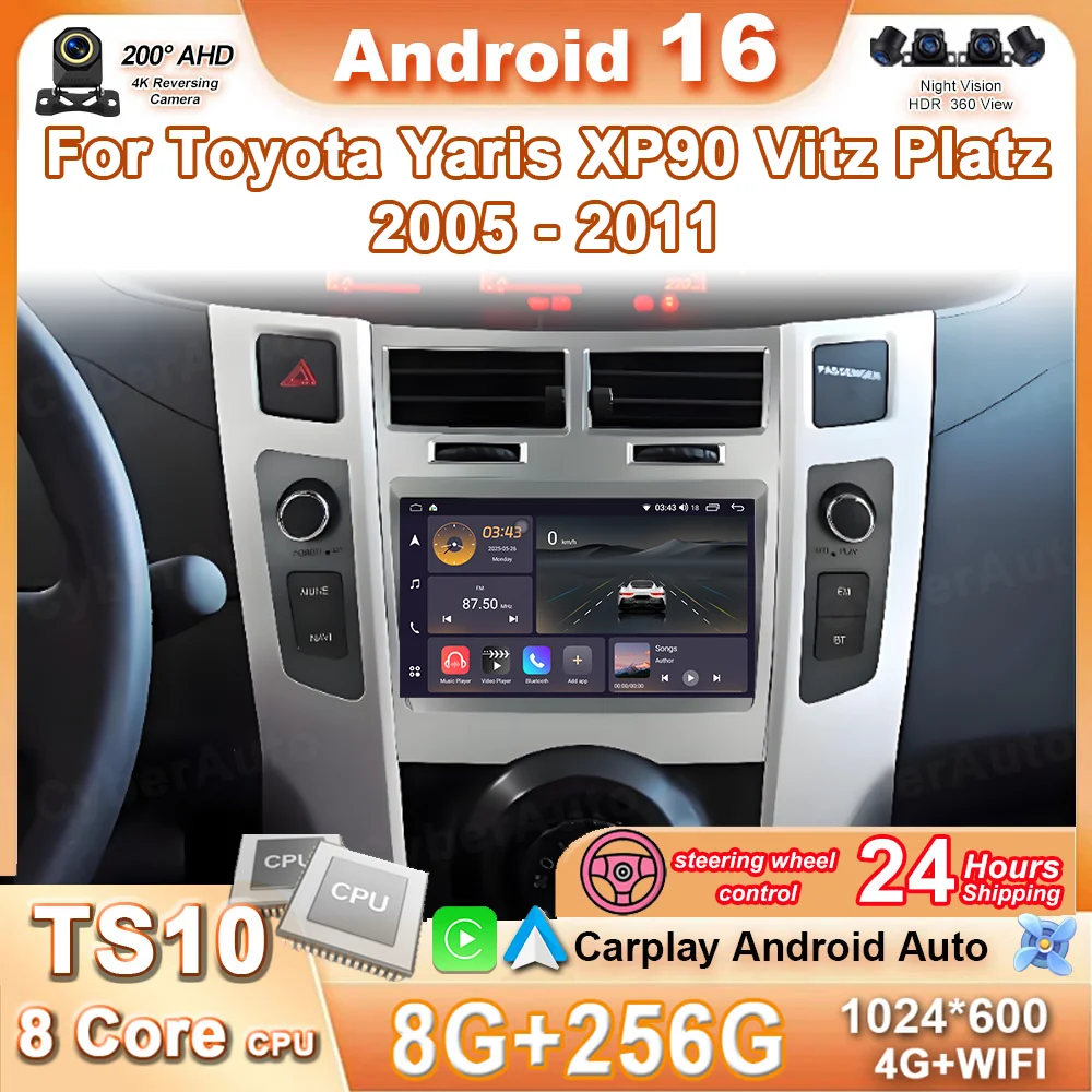 Автомагнитола с Carplay и Android Auto для Toyota Yaris XP90 Vitz Platz 2005-2011, GPS-навигация, стереоплеер, без DVD, 4G, DSP, BT, 2 DIN
Автомагнитола с Carplay и Android Auto для Toyota Yaris XP90 Vitz Platz 2005-2011, GPS-навигация, стереоплеер, без DVD, 4G, DSP, BT, 2 DIN