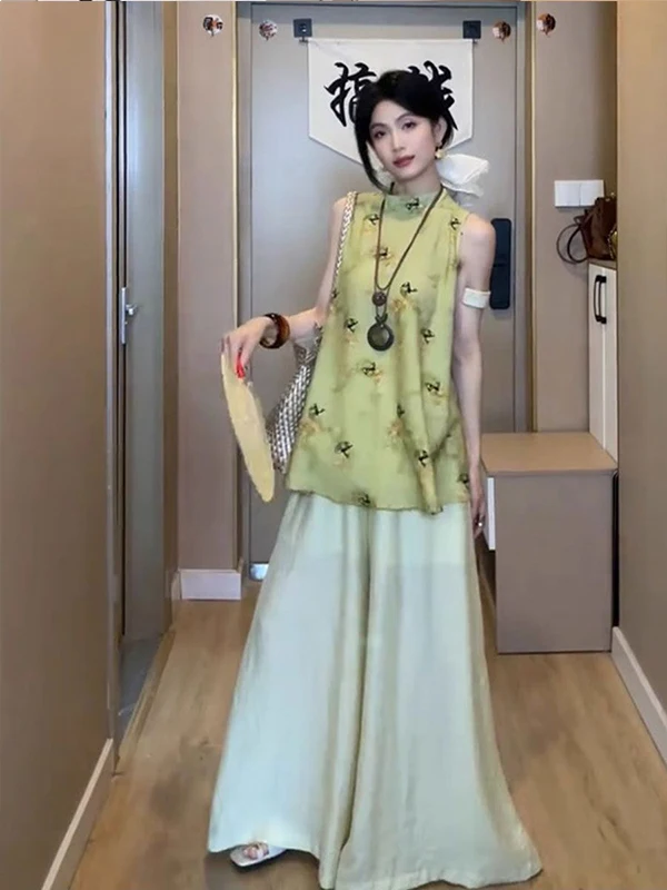 Ele Chinese Vintage Women's Summer Faion Set Svel Top Wide Leg Pants Skirt Two-Piece High Waist round Ne Casual...
Ele Chinese Vintage Women's Summer Faion Set Svel Top Wide Leg Pants Skirt Two-Piece High Waist round Ne Casual...