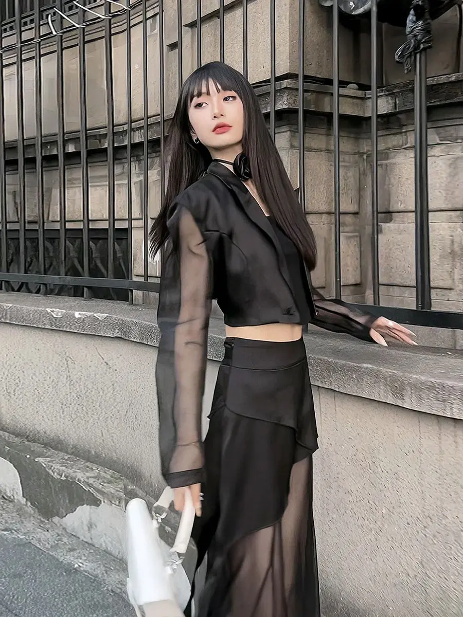 Strap-on Shoulder Pad Short Jacket, Summer Suit, Thin Mesh Spliced Long Pants, Two-piece Set
Strap-on Shoulder Pad Short Jacket, Summer Suit, Thin Mesh Spliced Long Pants, Two-piece Set