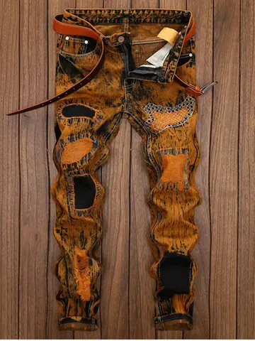 Ripped Straight Fit Biker Jeans For Men