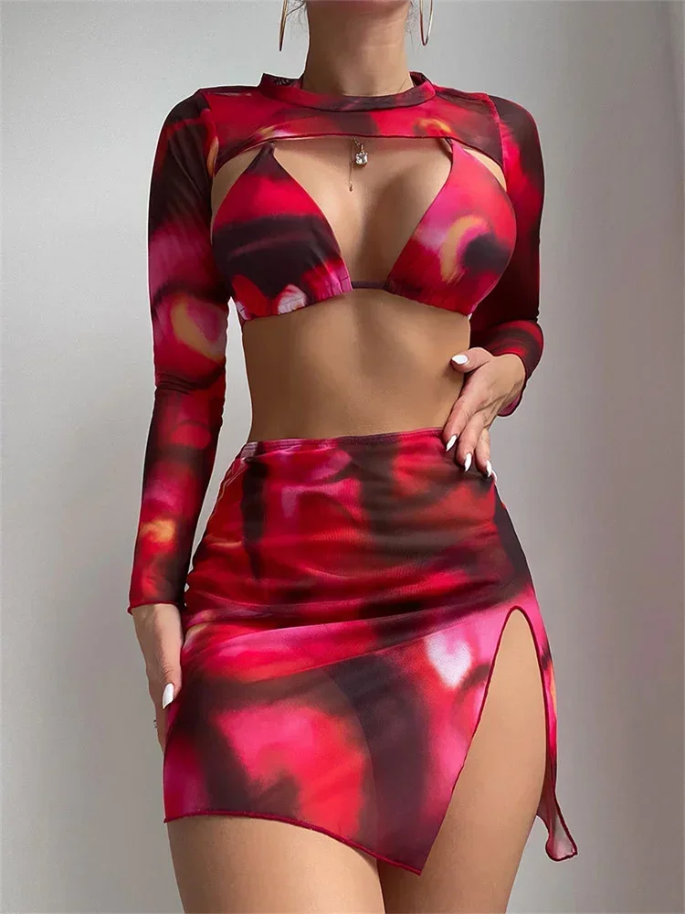 Sexy Red Tie Dye Bikinis Sets Women Long Sleeve Cover Up Separate with Skirt 4 Piece Swimsuit Bathing Suit High Waist Swimwear
Sexy Red Tie Dye Bikinis Sets Women Long Sleeve Cover Up Separate with Skirt 4 Piece Swimsuit Bathing Suit High Waist Swimwear