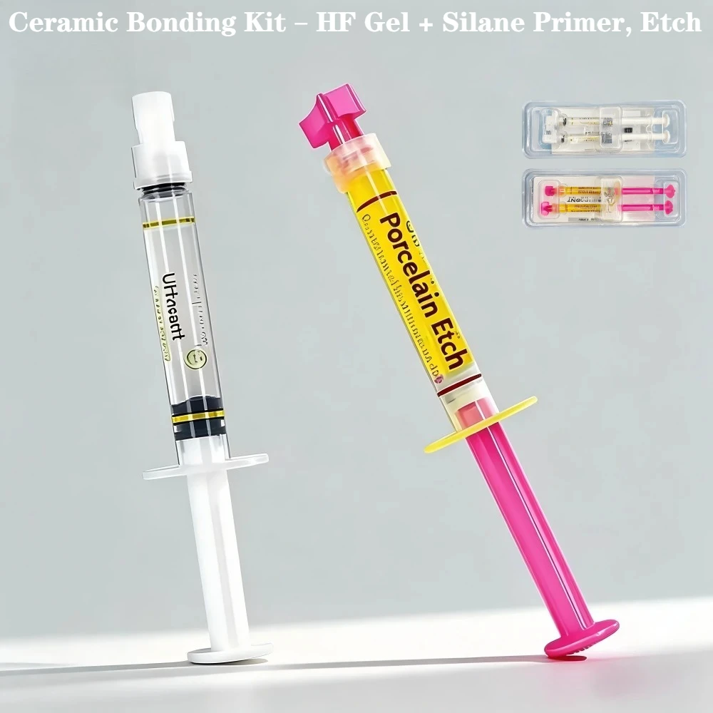 2‑Step Ceramic Bonding Kit – HF Gel + Silane Primer, Etch & Coupling System for Veneers & All‑Ceramics
2‑Step Ceramic Bonding Kit – HF Gel + Silane Primer, Etch & Coupling System for Veneers & All‑Ceramics