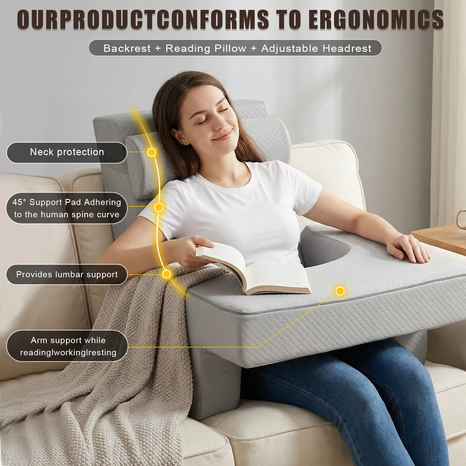Ergonomic Rest Back/Neck Support Reading Pillow Set Lap Desk Pillow with Arms & Pockets for Working Playing Game and Bed Floor
Ergonomic Rest Back/Neck Support Reading Pillow Set Lap Desk Pillow with Arms & Pockets for Working Playing Game and Bed Floor