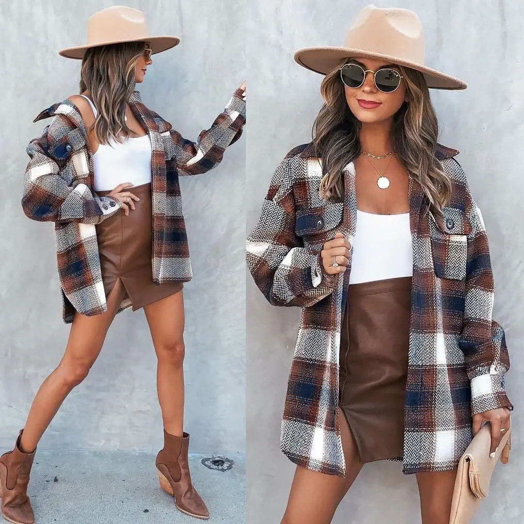 Autumn Long Sleeve Women's Woolen Shirt City Style Plaid Pattern Lapel Type Thickened Winter Coat for Middle-Aged Women
Autumn Long Sleeve Women's Woolen Shirt City Style Plaid Pattern Lapel Type Thickened Winter Coat for Middle-Aged Women