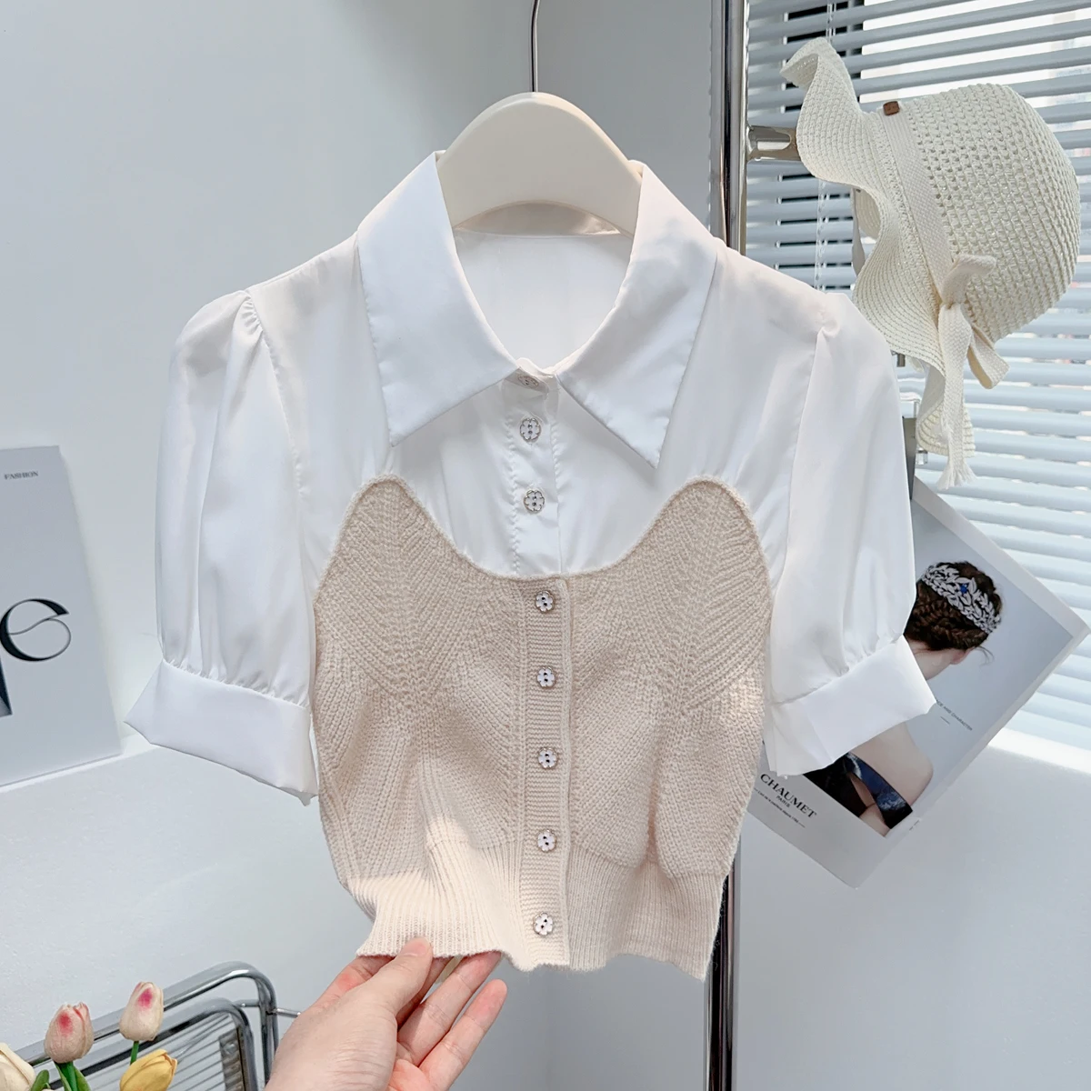 2023 Summer Fake Two Pieces Short Knitted Sweater Shirts Women Puff Sleeve Patchwork Pullovers Shirt Fashion Sweet Cute Blouses
2023 Summer Fake Two Pieces Short Knitted Sweater Shirts Women Puff Sleeve Patchwork Pullovers Shirt Fashion Sweet Cute Blouses