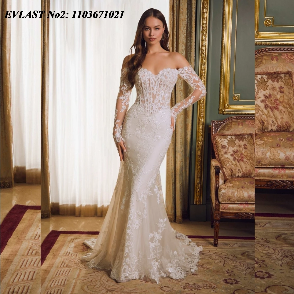 EVLAST Customized Princess Mermaid Lace Wedding Dress Long Sleeve Applique Beading Bridal Gown Vestido De Novia Robe Mariee MD22
EVLAST Customized Princess Mermaid Lace Wedding Dress Long Sleeve Applique Beading Bridal Gown Vestido De Novia Robe Mariee MD22
