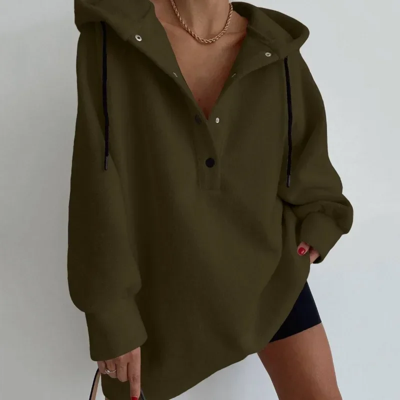 Winter Woman Hooded Shirt Autumn Fashion Fleece Loose Daily Casual Button Long Sleeve Drawstring Hooded Pullovers Sweatshirt
Winter Woman Hooded Shirt Autumn Fashion Fleece Loose Daily Casual Button Long Sleeve Drawstring Hooded Pullovers Sweatshirt