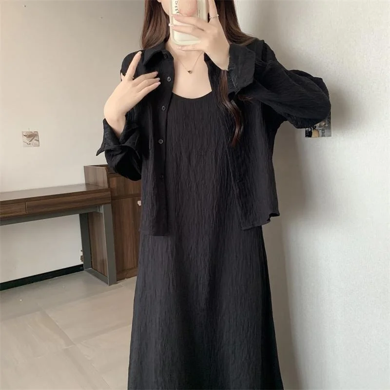 plus Size Women's Fashion Set Large 300 Pounds Spring Autumn Loose Design Open Cardigan Shirt Knee-Length Dress Two-Piece Set
plus Size Women's Fashion Set Large 300 Pounds Spring Autumn Loose Design Open Cardigan Shirt Knee-Length Dress Two-Piece Set