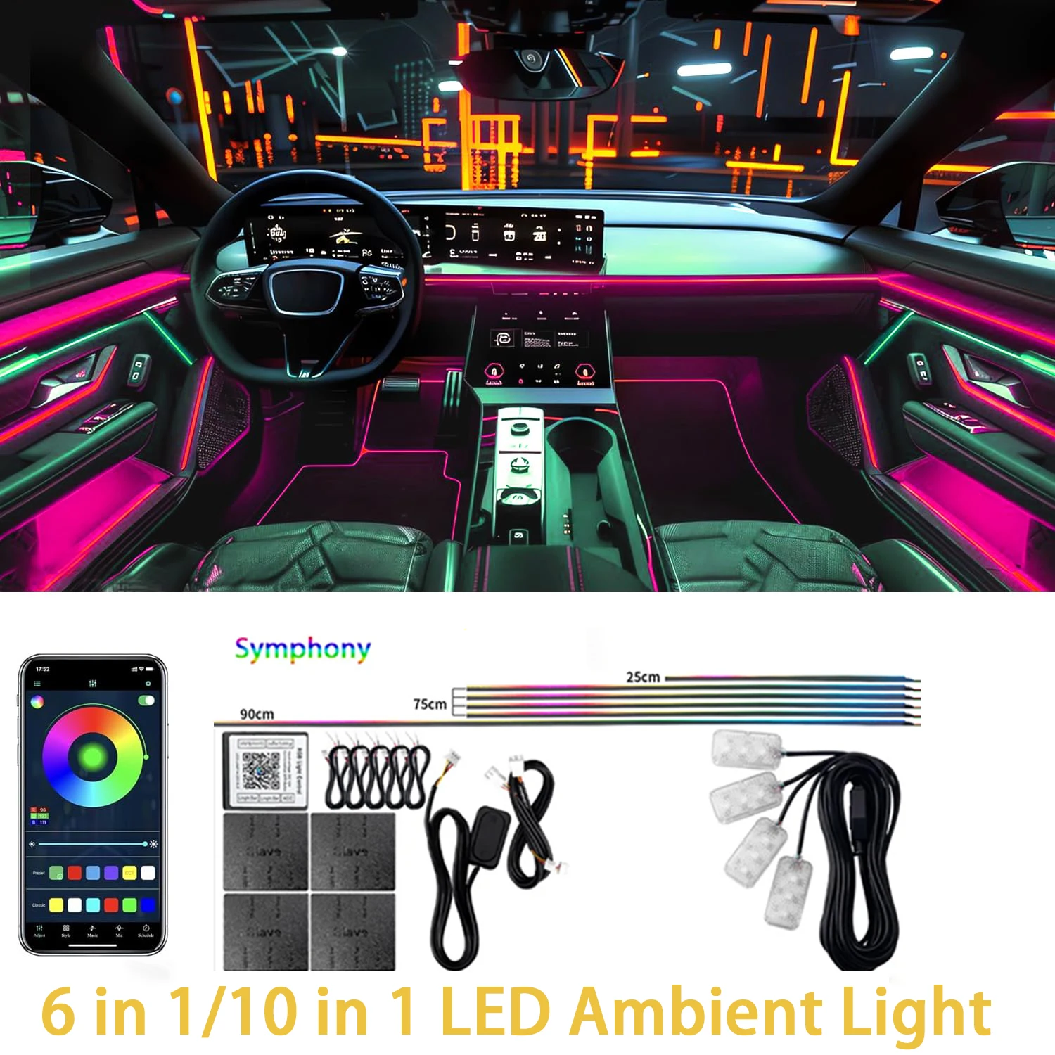 Interior Car LED Strip Lights Smart APP Control with 10 in 1 RGB 16 Million Color Fiber Optic Ambient Lighting Car Interior Sync
Interior Car LED Strip Lights Smart APP Control with 10 in 1 RGB 16 Million Color Fiber Optic Ambient Lighting Car Interior Sync