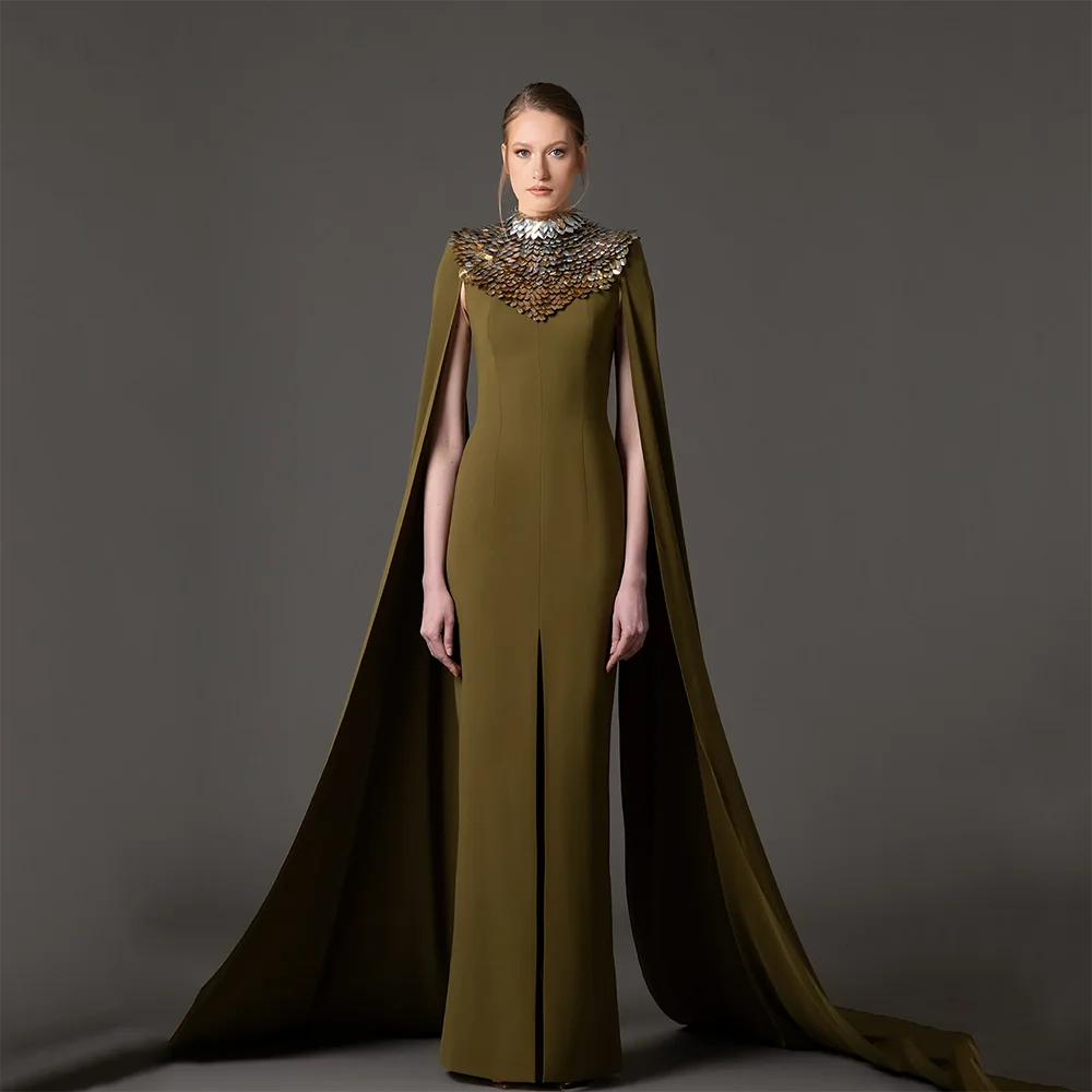 Retro Green Prom Gowns with Sequins Decosation High Collar Jersey Straight Thigh Slit Evening Dresses Customized Long Dress
Retro Green Prom Gowns with Sequins Decosation High Collar Jersey Straight Thigh Slit Evening Dresses Customized Long Dress