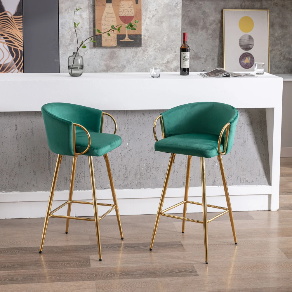 30 Inch Set of 2 Bar Stools,with Chrome Footrest and Base Velvet + Golden Leg Simple Bar Stool,GREEN
30 Inch Set of 2 Bar Stools,with Chrome Footrest and Base Velvet + Golden Leg Simple Bar Stool,GREEN