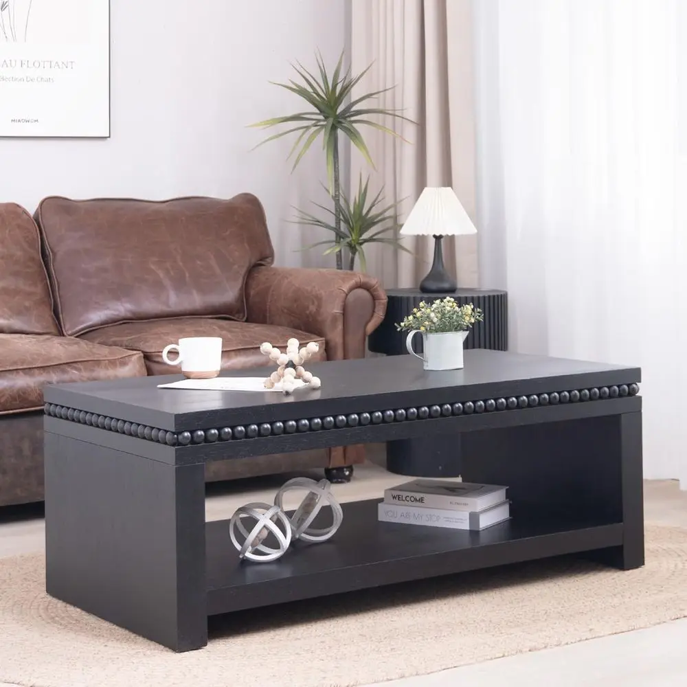 Contemporary 47 Solid Wood Coffee Table with Beaded Edge and Open Storage Shelf
Contemporary 47 Solid Wood Coffee Table with Beaded Edge and Open Storage Shelf