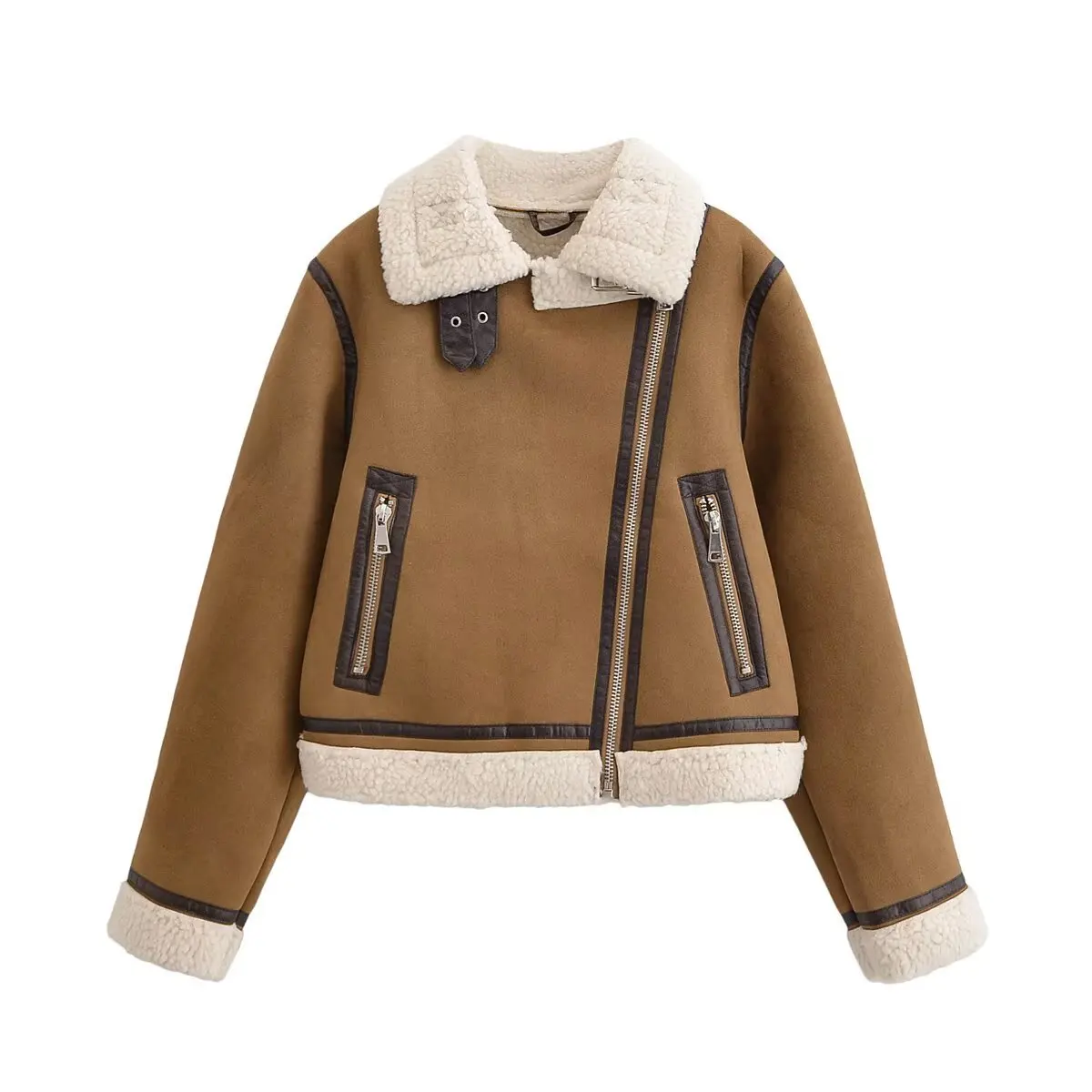 KIDCRKJ женское весеннее замшевое пальто Khaiki с несколькими молниями на флисовой подкладке женская верхняя одежда из овечьей шерсти повседневное женское мотоциклетное пальто
KIDCRKJ женское весеннее замшевое пальто Khaiki с несколькими молниями на флисовой подкладке женская верхняя одежда из овечьей шерсти повседневное женское мотоциклетное пальто