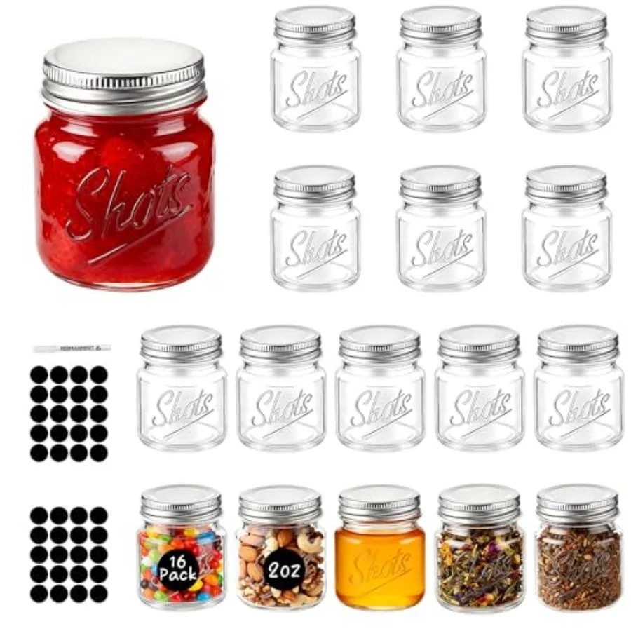 16 Pcs 2 Oz Glass Mason Jars Bulk with lids Small Shot Bottles Clear Shooter Glass for Bars Mini Storage Containers for Jam Hon
16 Pcs 2 Oz Glass Mason Jars Bulk with lids Small Shot Bottles Clear Shooter Glass for Bars Mini Storage Containers for Jam Hon