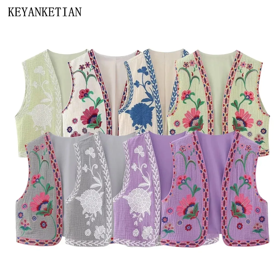 KEYANKETIAN Vintage Floral Embroidery Open-Waist Coat Women Ethnic Style Vest Coat Set Casual Holiday Short Top Blended Cloth
KEYANKETIAN Vintage Floral Embroidery Open-Waist Coat Women Ethnic Style Vest Coat Set Casual Holiday Short Top Blended Cloth