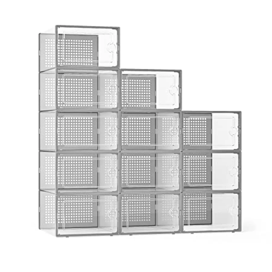 X-Large Shoe Storage Boxes Organizers Clear Plastic Stackable 12 Pack Shoe Rack and Holder Substitute Sneaker Containers Toy St