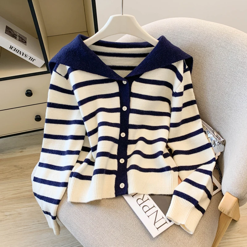 Women Apricot Striped Cardigan Sweater Vintage 2000s Y2k Jumper Knitwear Long Sleeves Sailor Collar Sweater Autumn Clothes 2025
Women Apricot Striped Cardigan Sweater Vintage 2000s Y2k Jumper Knitwear Long Sleeves Sailor Collar Sweater Autumn Clothes 2025