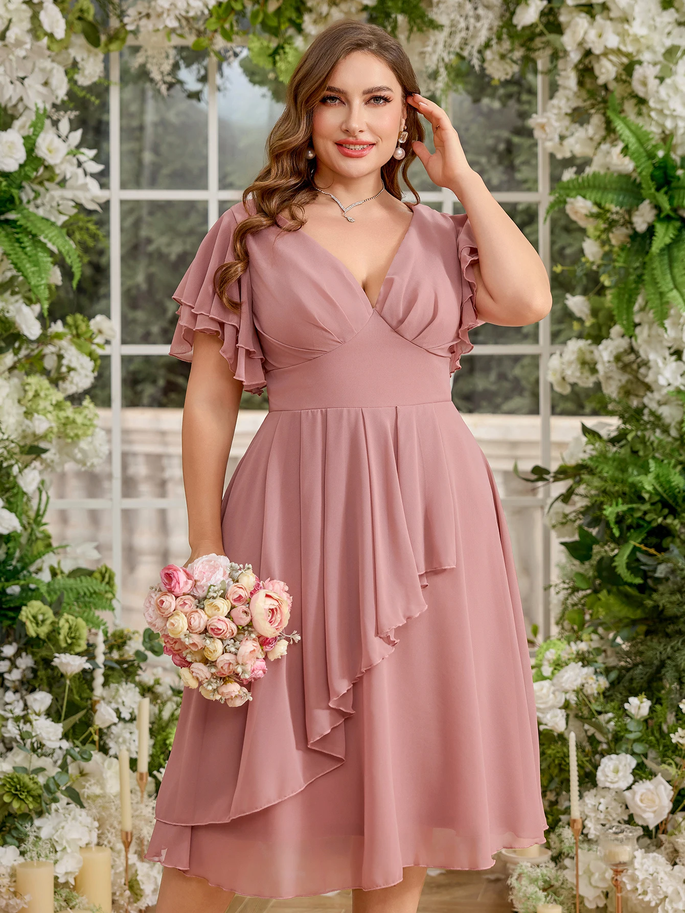 UNITHORSE Plus Size Recycled Polyester Deep V-Neck Flounce Sleeve Bust Ruched Asymmetrical Pleated Skirt,Sustainable Dressses
UNITHORSE Plus Size Recycled Polyester Deep V-Neck Flounce Sleeve Bust Ruched Asymmetrical Pleated Skirt,Sustainable Dressses