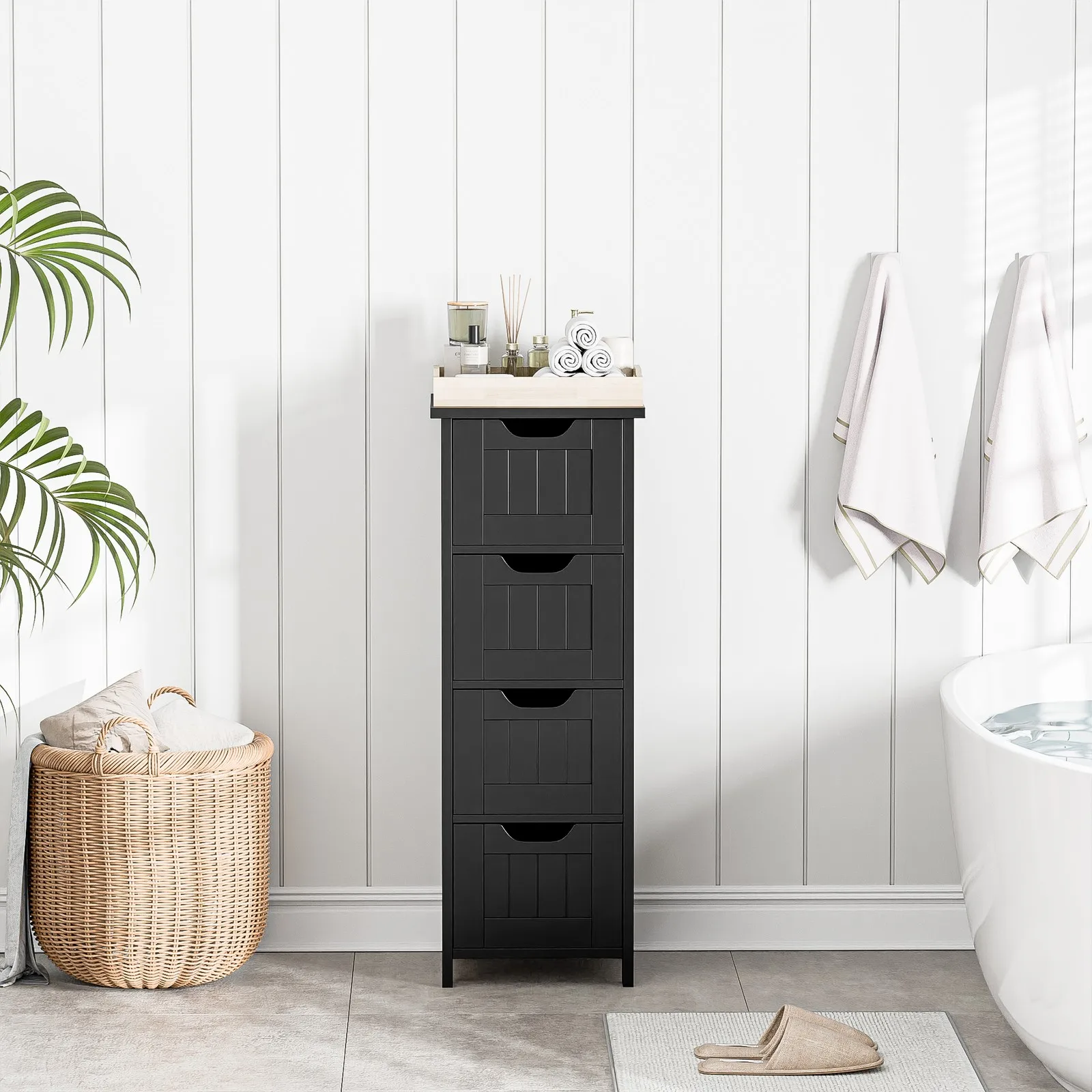 Bathroom Storage Cabinet Side Cabinet with 4 Drawers Entryway Cupboard Black
Bathroom Storage Cabinet Side Cabinet with 4 Drawers Entryway Cupboard Black