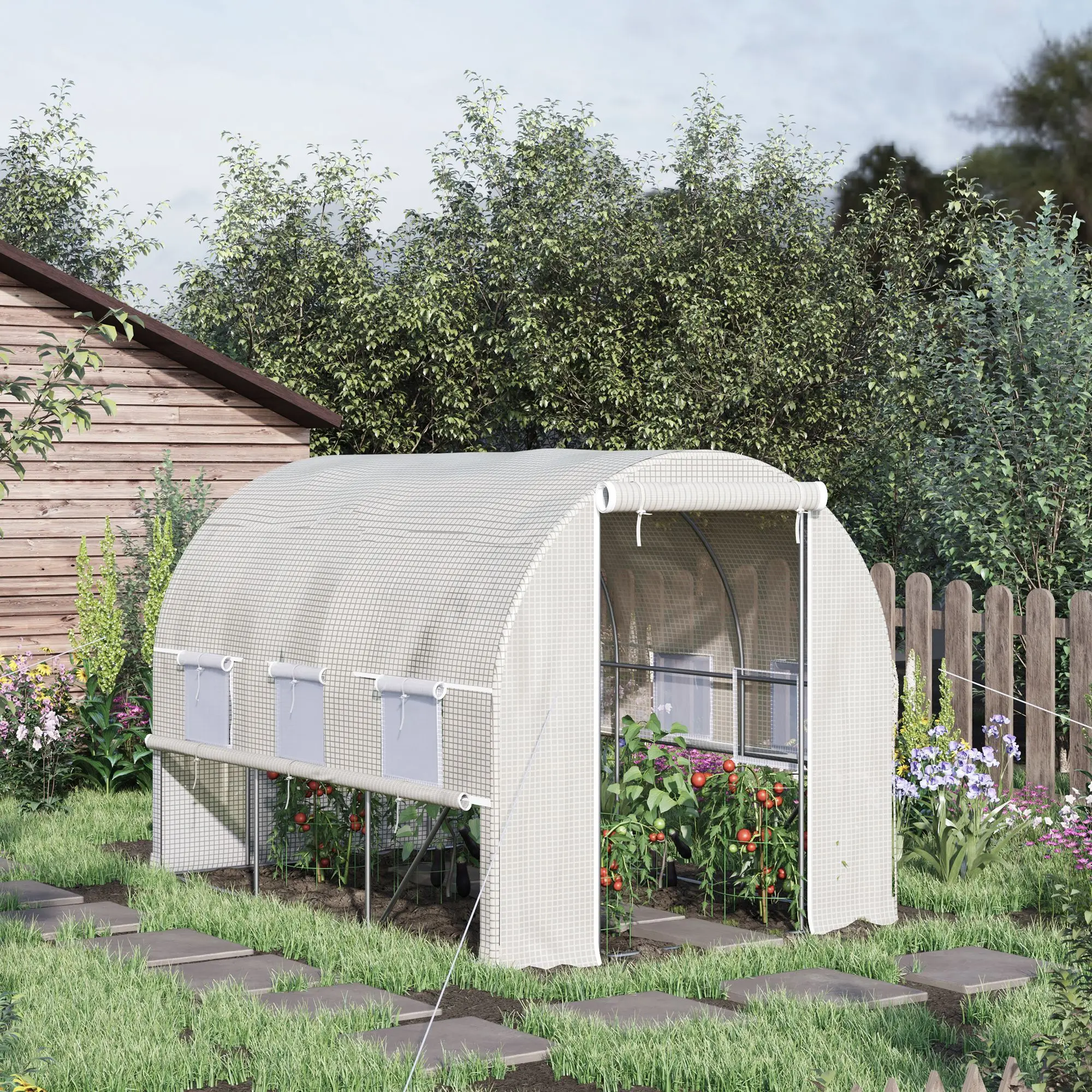 9.7' X 6.5' X 6.5' Walk-In Tunnel Greenhouse, Outdoor Green House with Anti-Tear Pe Cover, Zipper Doors and Mesh Windows, White
9.7' X 6.5' X 6.5' Walk-In Tunnel Greenhouse, Outdoor Green House with Anti-Tear Pe Cover, Zipper Doors and Mesh Windows, White