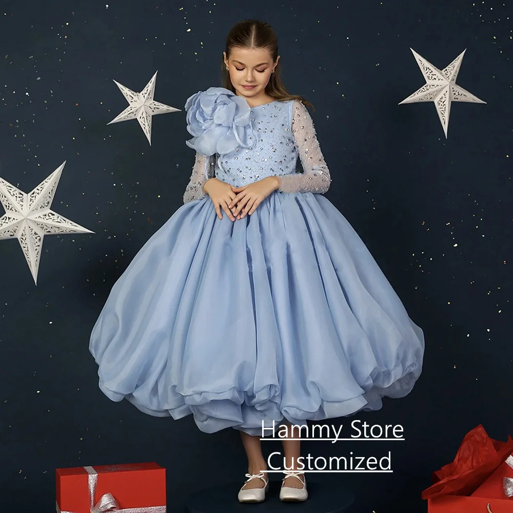 Customized Flower Girl Dress Long Sleeves Round Neck Sparkling Beading Sequined Puffy Ball Gown First Communion Dresses
Customized Flower Girl Dress Long Sleeves Round Neck Sparkling Beading Sequined Puffy Ball Gown First Communion Dresses