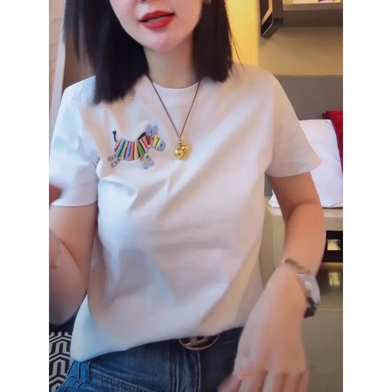 Spring New Color Pony Embroidered Pure Cotton Short-sleeved T-shirt for Women Simple and Fashionable Versatile Slim Round Neck
Spring New Color Pony Embroidered Pure Cotton Short-sleeved T-shirt for Women Simple and Fashionable Versatile Slim Round Neck